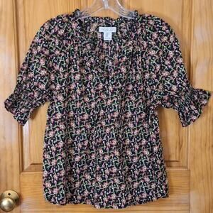 Rachel Zoe Shirt Womens XS Floral Paisley Smocked Baby Doll Cottagecore Bohemian
